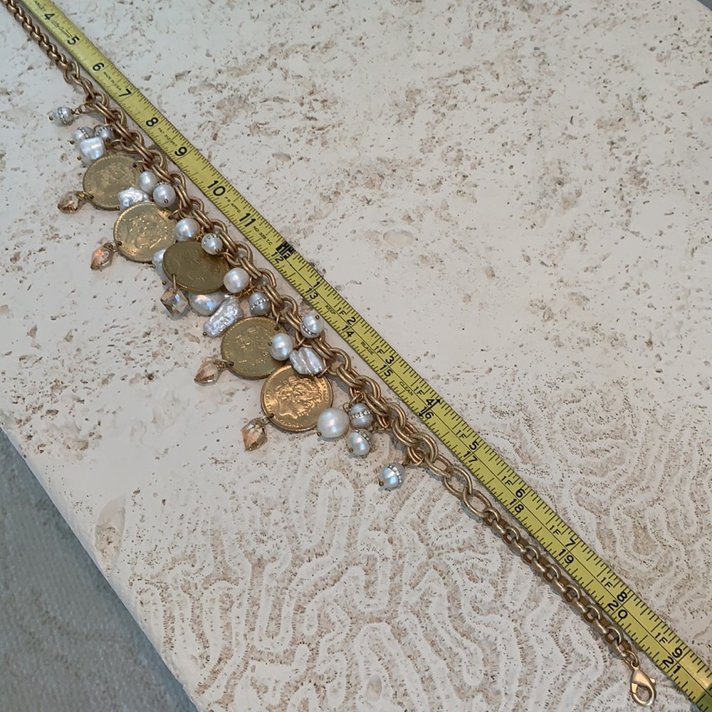 Boutique necklace with coin pearls w rhinestones. - Picture 7 of 9